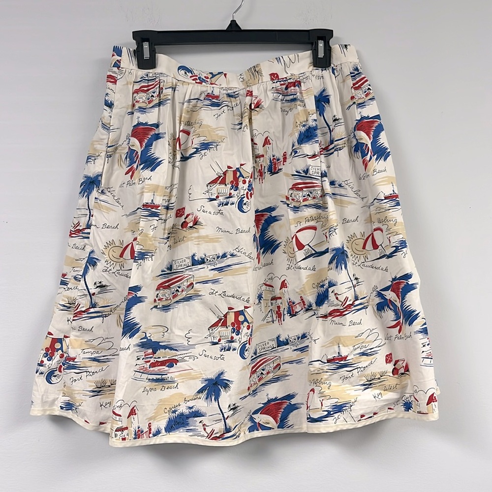 Brooks Brothers Cream Skirt with Red & Blue Coastal Print